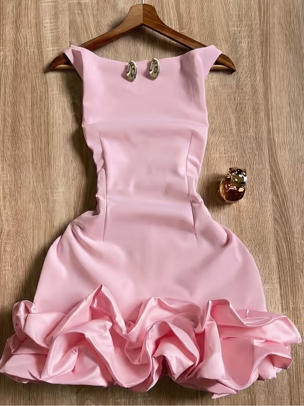 Women's Pink -Line Mini Dress with Backless Hollowed-Out Vest Patchwork & Puffy